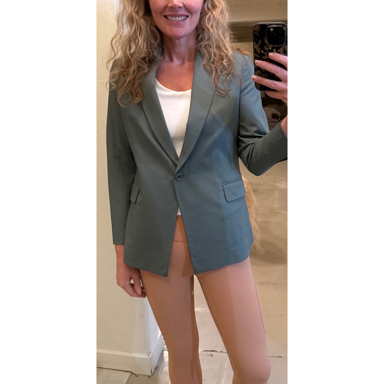Theory Etinnette Blazer Gray Green Trace Wool Single Button Jacket Size 8 Nwot